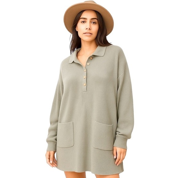 Free People Beach Sage Long Sleeve Sweater Dress S Boho Cottagecore Coastal Fall - Picture 1 of 8